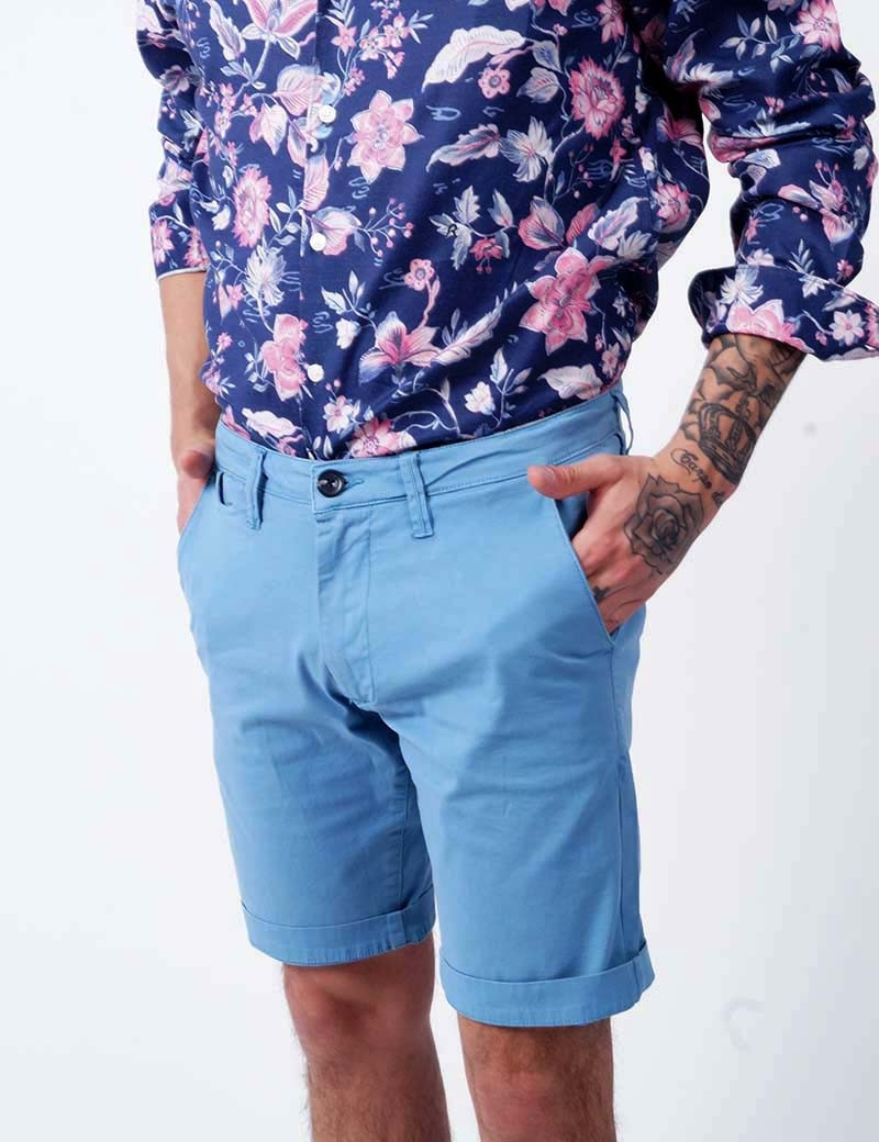 RECYCLED ART WORLD SHORT CHINO STRETCH LIGHT BLUE