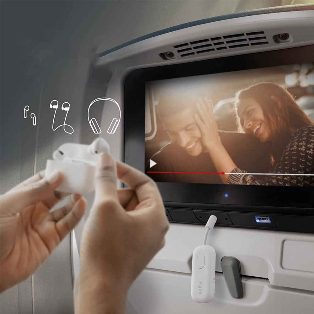 AirFly Pro Bluetooth Adapter Transmitter / Receiver für Kopfhörerbuchsen mit Klinkekabel   Aufbewahrungstasche (12-1911) - Weiss