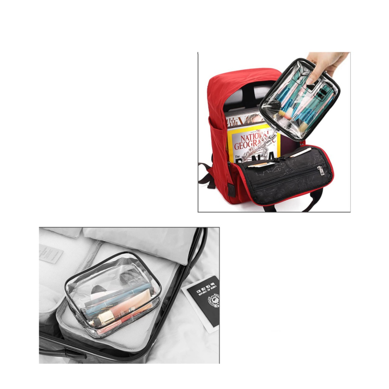 (205x150mm) Kosmetik Reise Necessaire Tasche Organizer Bag mit Reissverschluss - Transparent / Blau