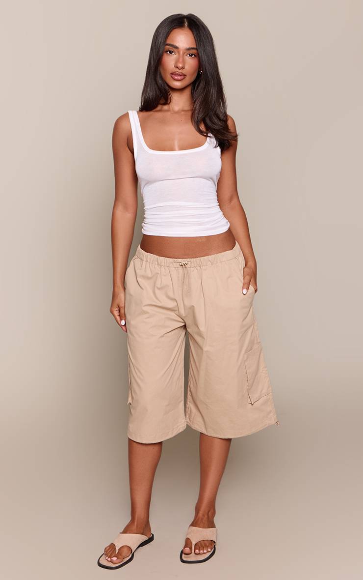 Gris Pierre Short Cargo Long Petite Avec Ourlet À Cordon