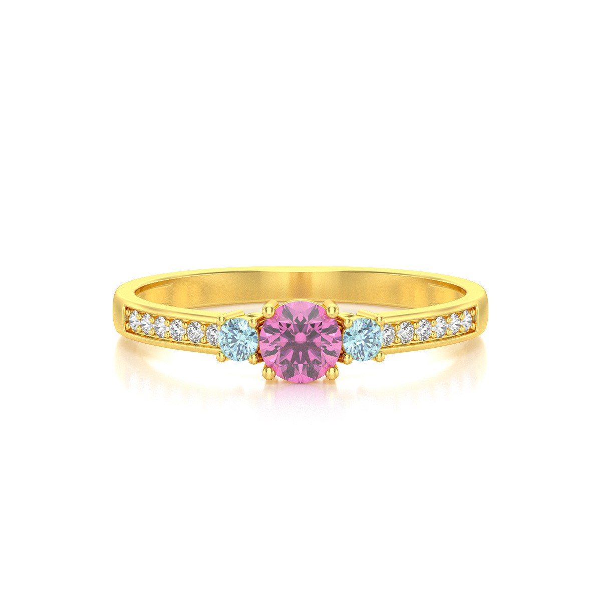 Bague ADEN Or 585 Jaune Tourmaline Aigue-Marine et diamants 1.65grs