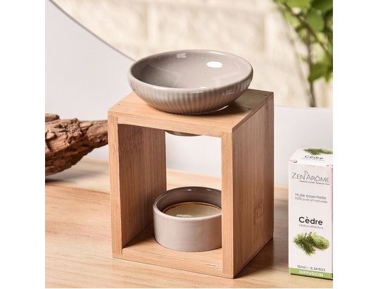 ZEN AROME - Diffuseur d'huiles essentielles Brûle parfum en bambou et céramique naturéa yona