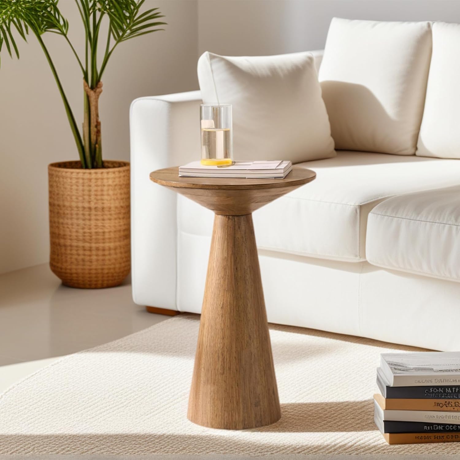 Beistelltisch Rund, Beistelltisch Holz Natur, Couchtisch Klein Rund für Wohnzimmer, Runder Beistelltische Schmal als Nachttisch oder Sofatisch, Modern Farmhouse Möbel Pilzform, Ø34×50 cm