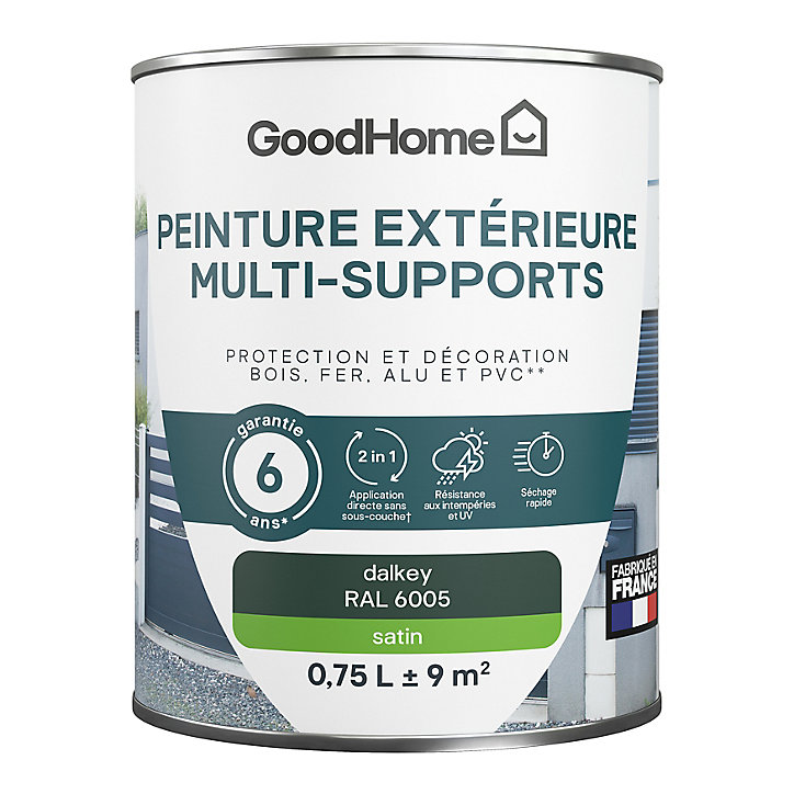 Peinture extérieure multi-supports GoodHome Dalkey vert RAL 6005 0,75L