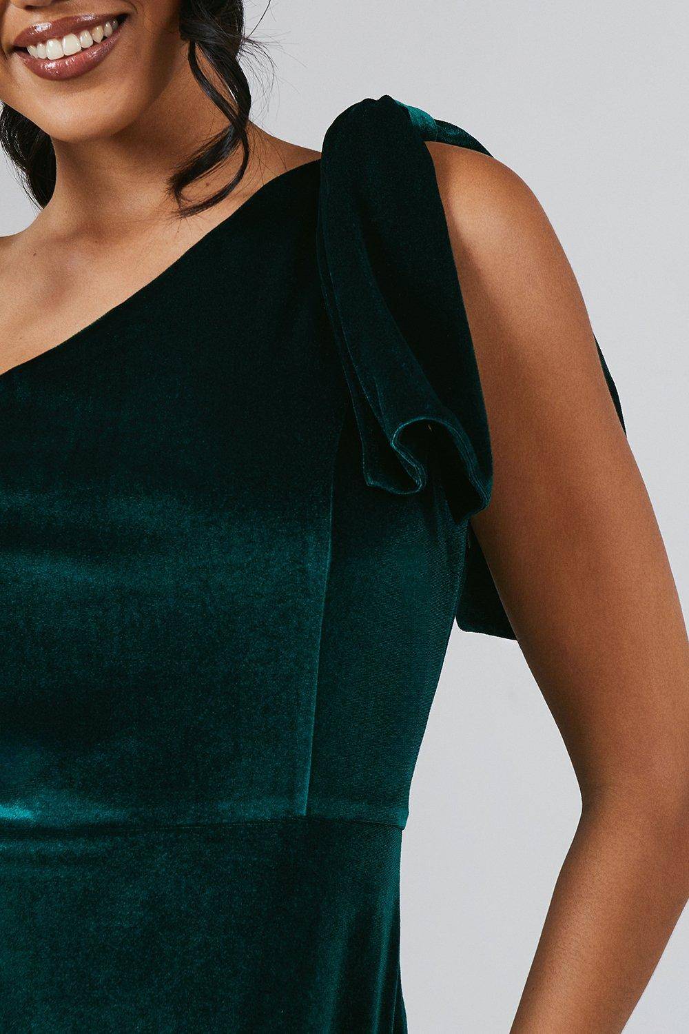 Coast Robe Longue de Demoiselle d'Honneur en Velours à Une Épaule avec Nœud