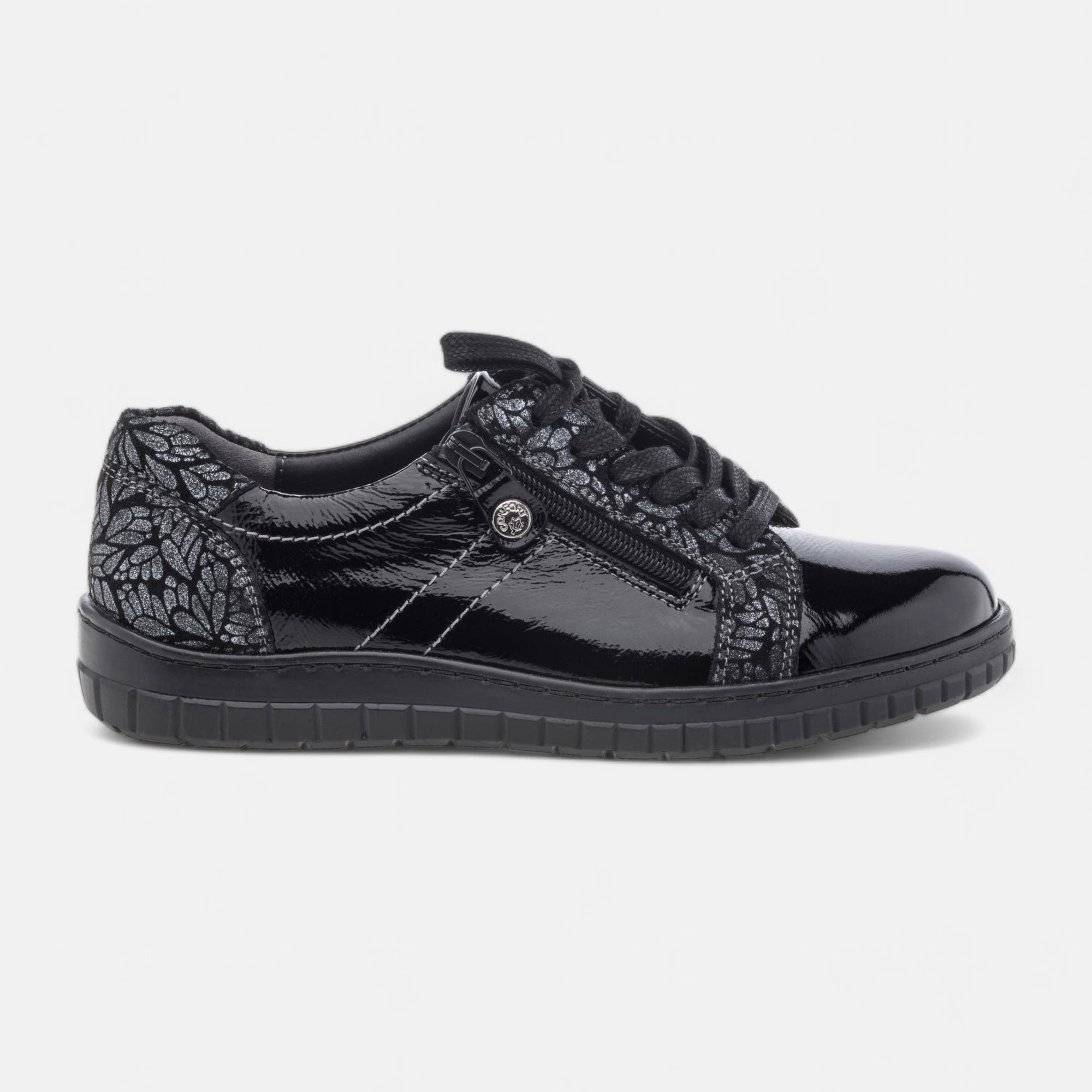 Derbies pieds sensibles Femme en cuir noir vernis