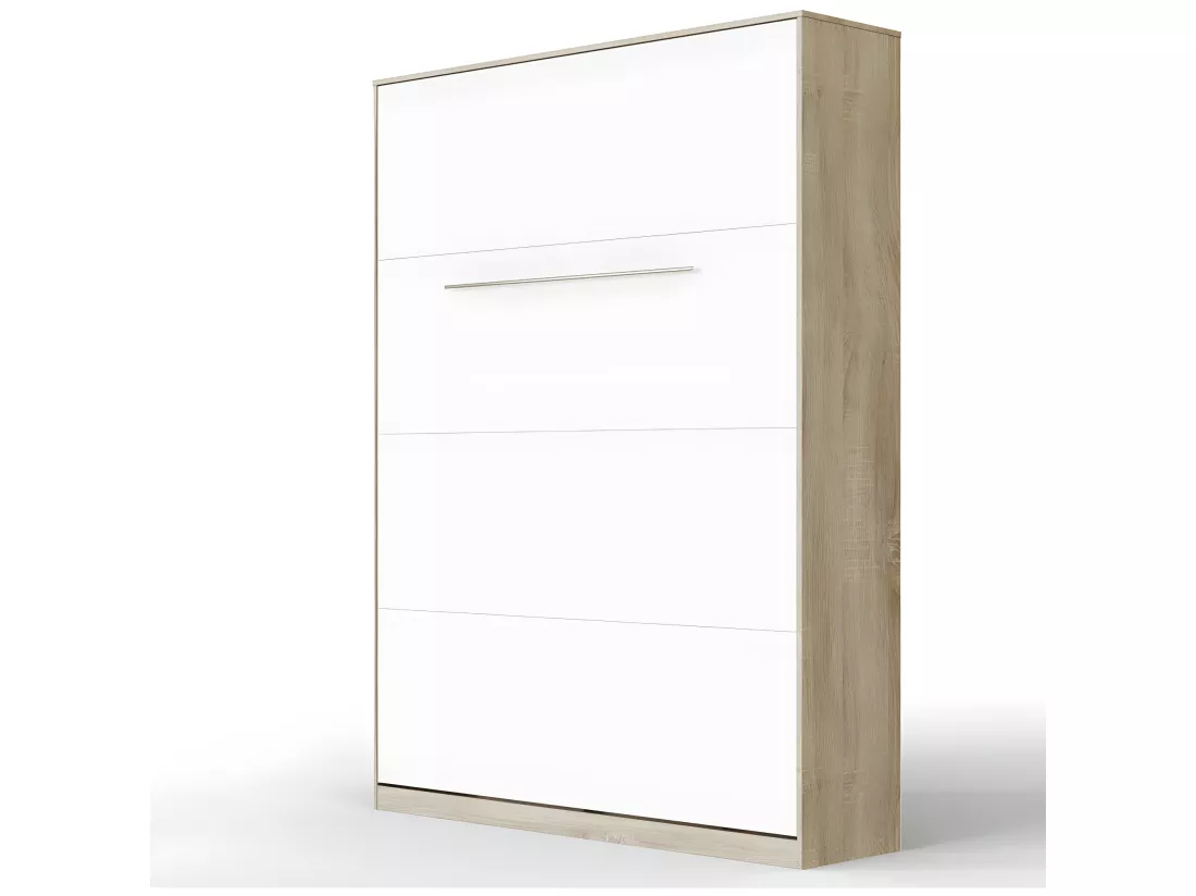 Lit escamotable +2 Placards Vertical 140x200+(100x2)cm Lit Rabattable Lit Mural Standard Chêne Sonoma/Blanc