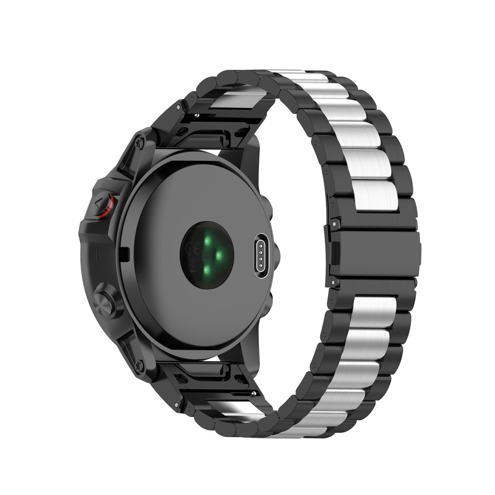 Garmin Fenix 7X / 6X Pro / 5X / 5X Plus / 3 / 3 HR / 3 Sapphire Edelstahl Armband mit Faltschliesse - Schwarz / Silber