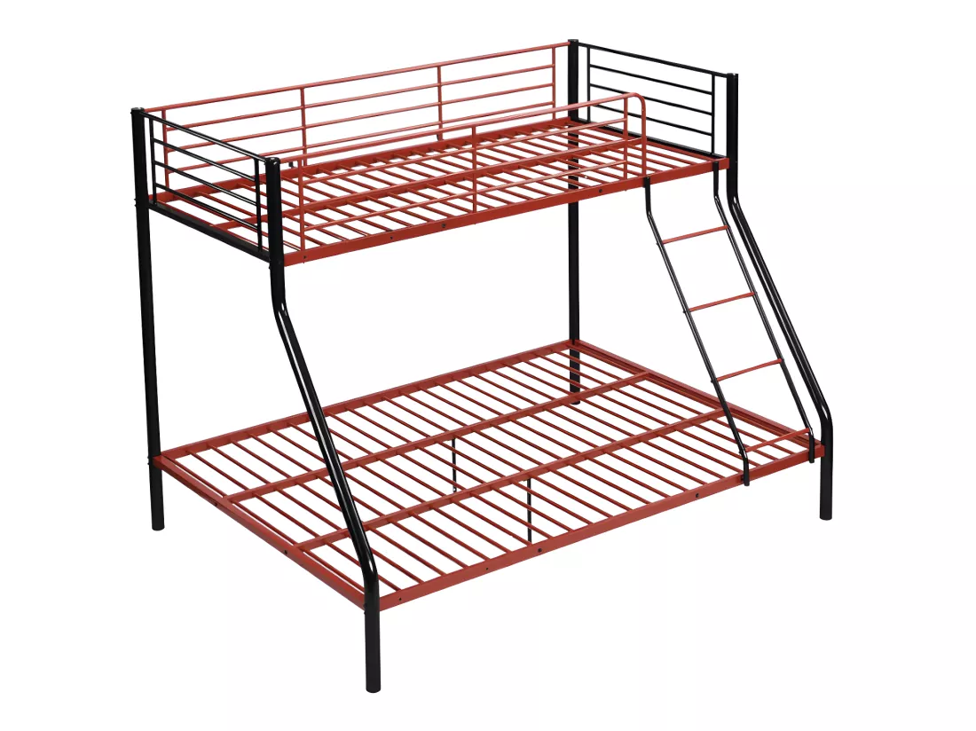 Lits superposés ELEVATIO IV - 90 et 140 x 190 cm - Acier - Noir et rouge + matelas
