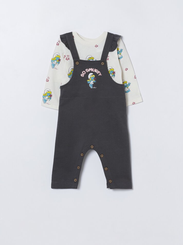 Conjunto de macacão e camiseta Smurfs IMPS de 2 peças - Cinza Antracite