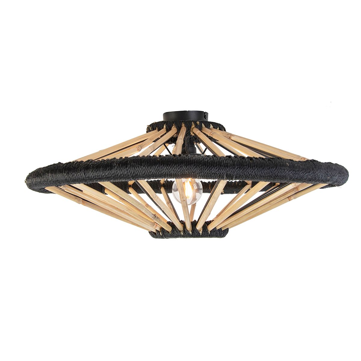 Oosterse plafondlamp bamboe met zwart 60 cm - Evalin