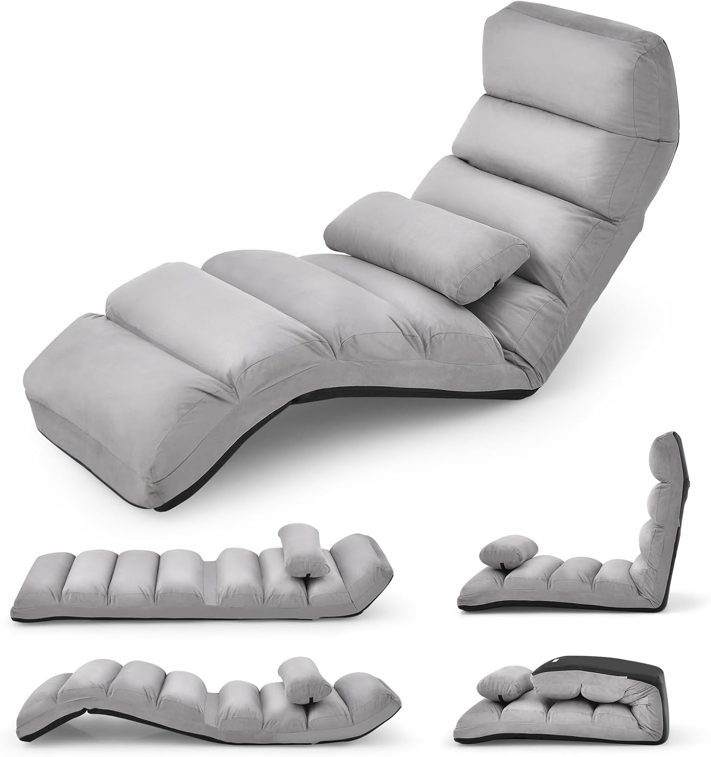 COSTWAY Relaxliege klappbar, Bodenstuhl mit Verstellbarer Rückenlehne, Bodenliege mit Schlaffunktion, Bodensofa, Bodensessel für Gaming, Schlafen, Lesen, Grau