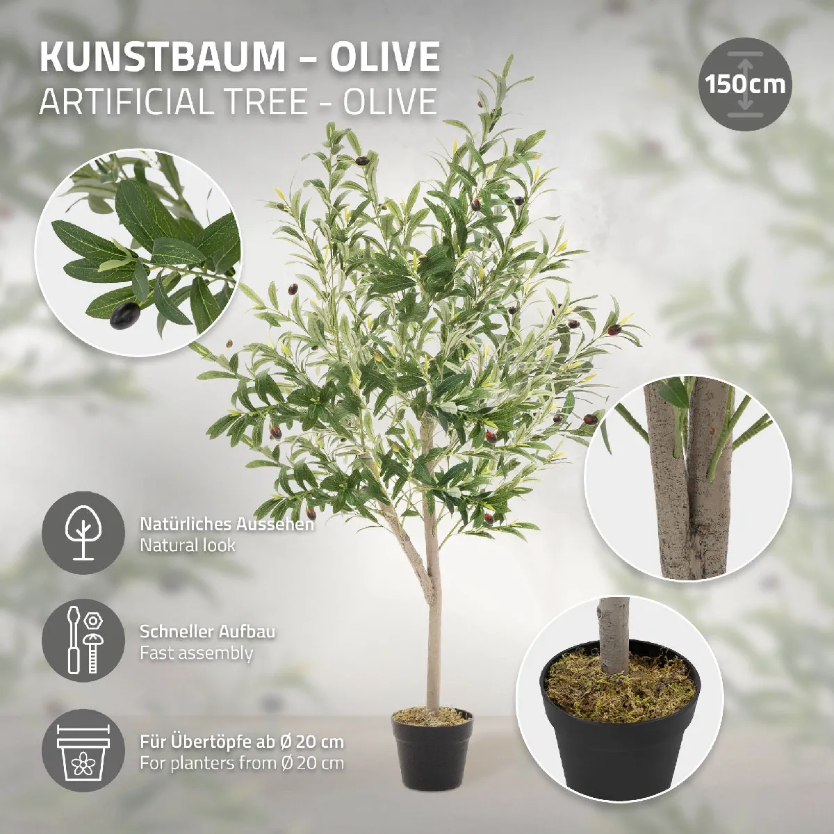 ML-Design Olivier Artificiel en Pot - 150 cm