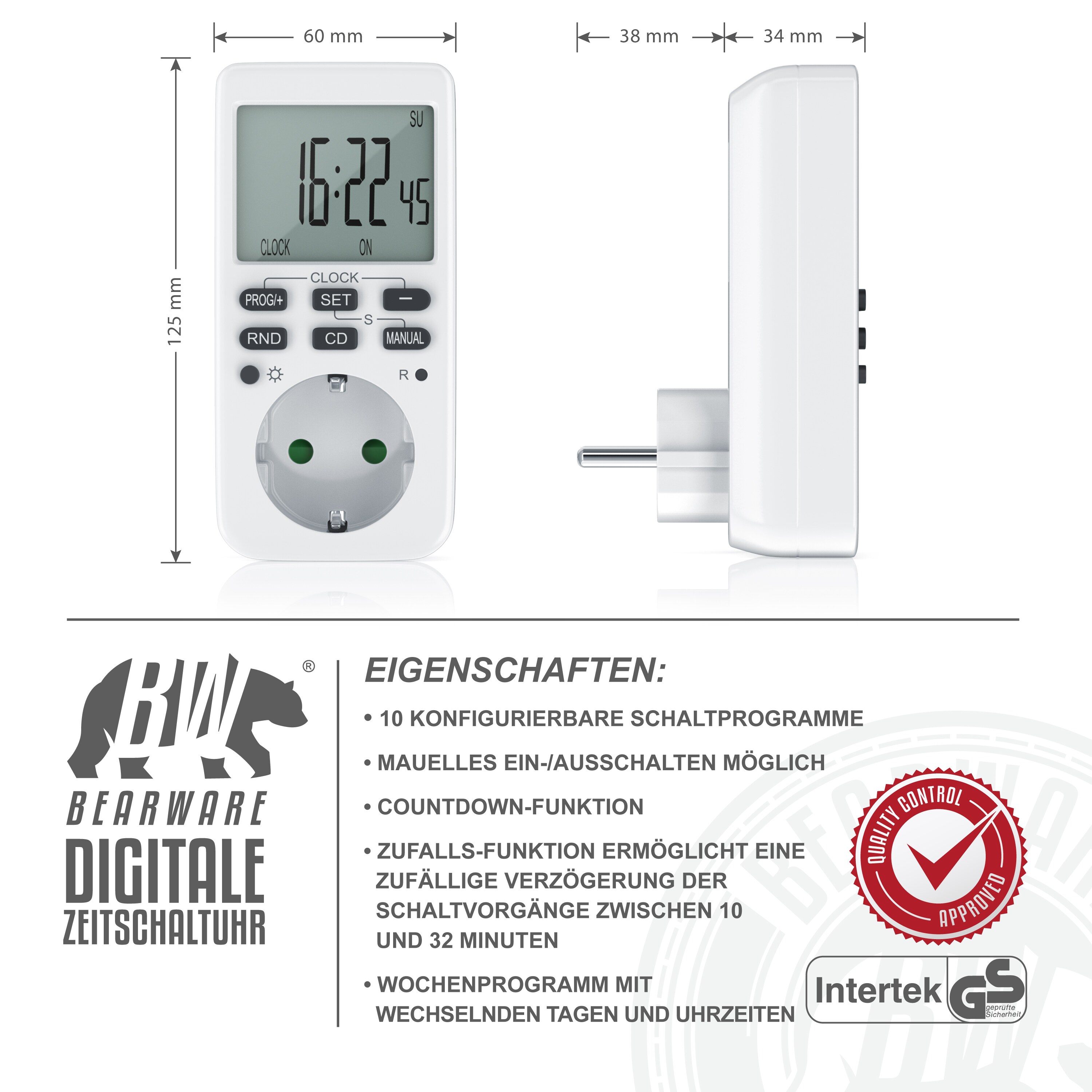 BEARWARE 2x Zeitschaltuhr programmierbar mit LCD Display Steckdosen Timer / max 3680W