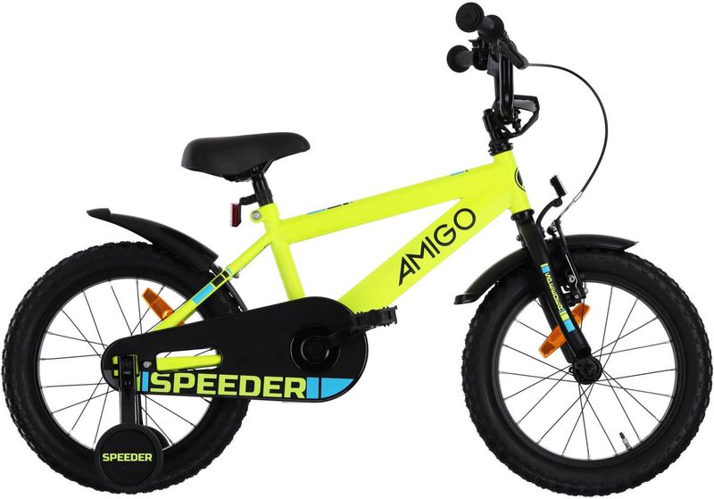 AMIGO Speeder Jongensfiets - 16 Inch 27 cm - Kinderfiets voor Jongens - Terugtraprem - Geel/Zwart