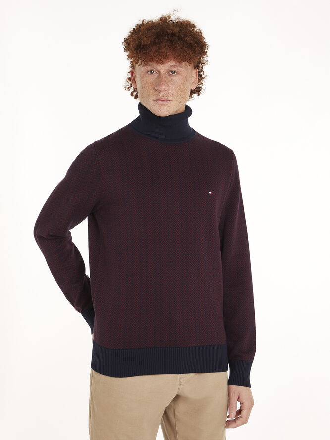 Tommy Hilfiger GIFTING 2 TONE FAIRISLE ROLL NK Deep rouge / desert sky