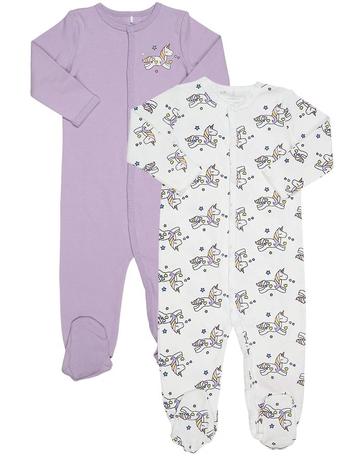 Schlafstrampler NBFNIGHTSUIT LAVENDULA 2er-Pack mit Fuß in weiß/lila