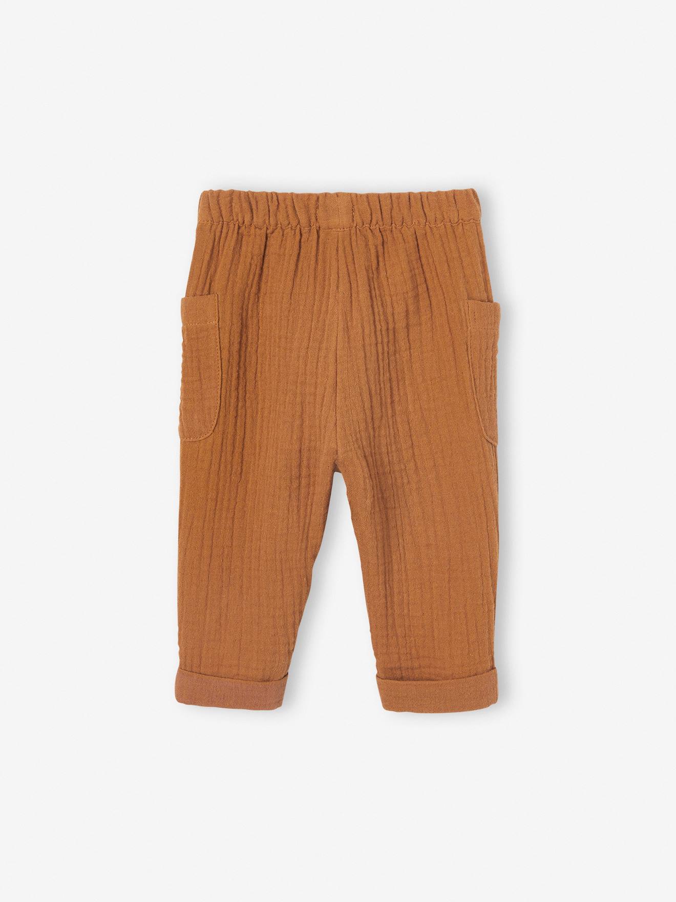 Calças de chiffon de algodão cinza escuro para bebê