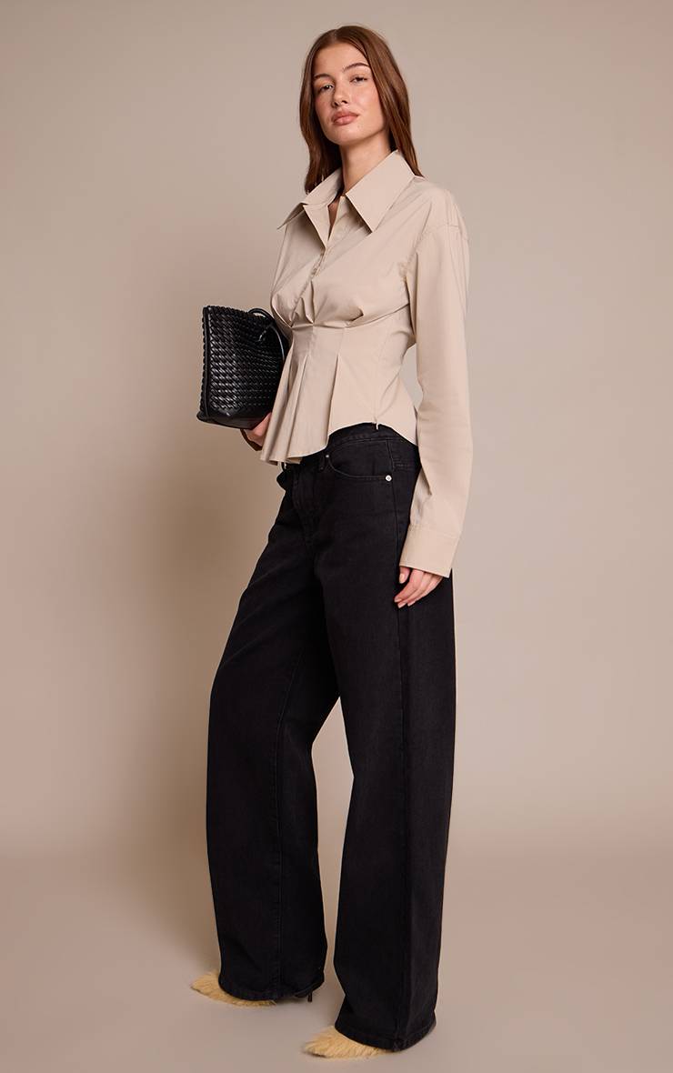 Gris Pierre Chemise À Carreaux Plissée Avec Taille Cintrée