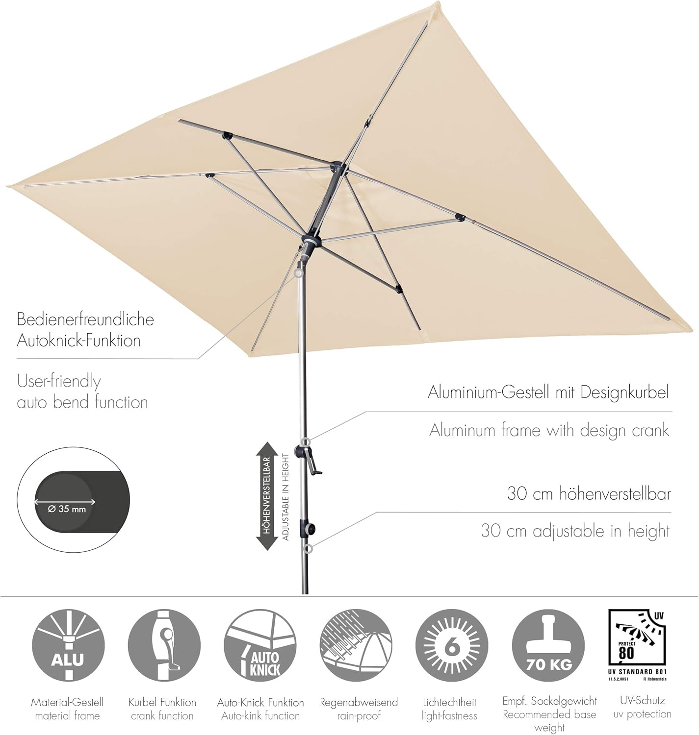 Doppler EXPERT Auto Tilt – Rechteckiger Sonnenschirm für Balkon oder Terrasse – Knickbar – ca. 300x200 cm