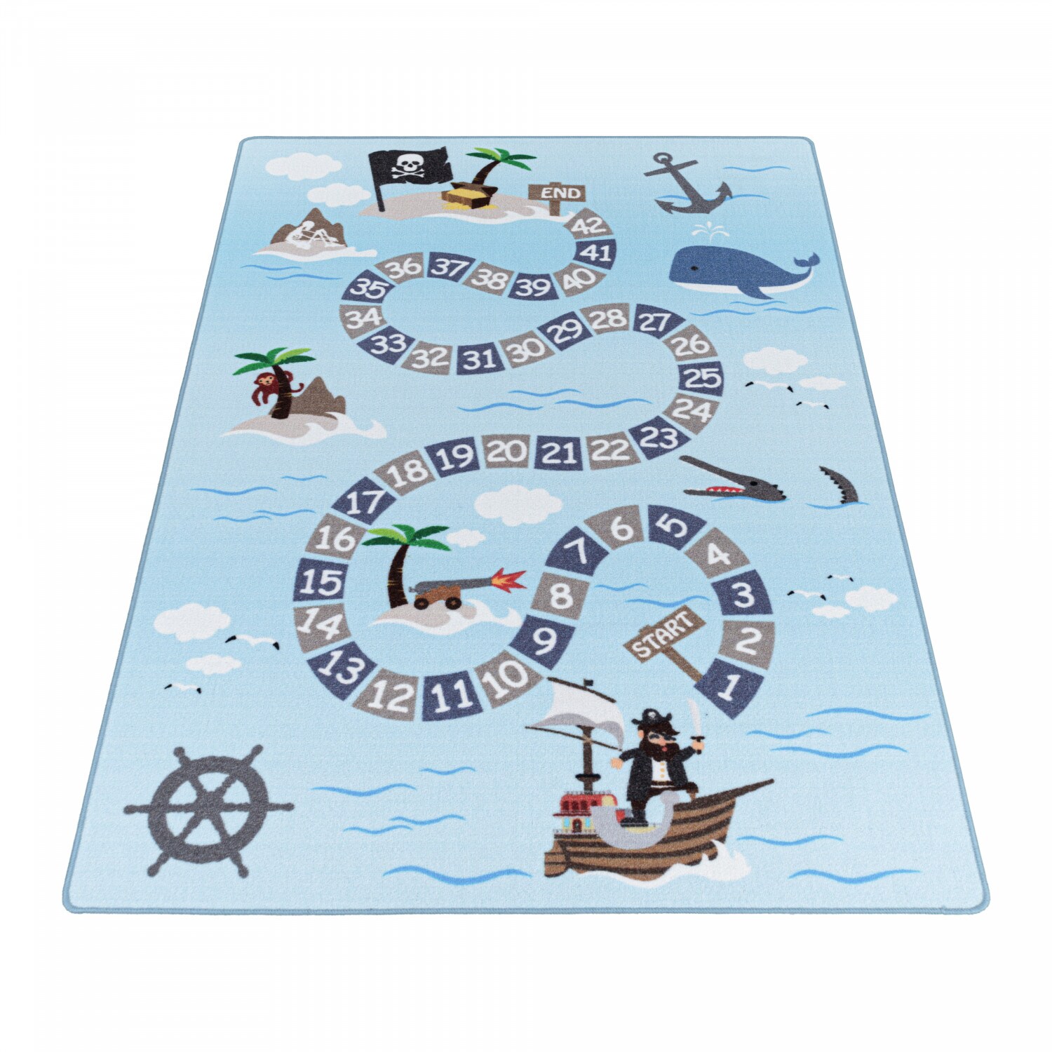 Kinderteppich Spielteppich Hüpfkästchen Meer, Seemann, Piraten, Schiff Motiv 8mm