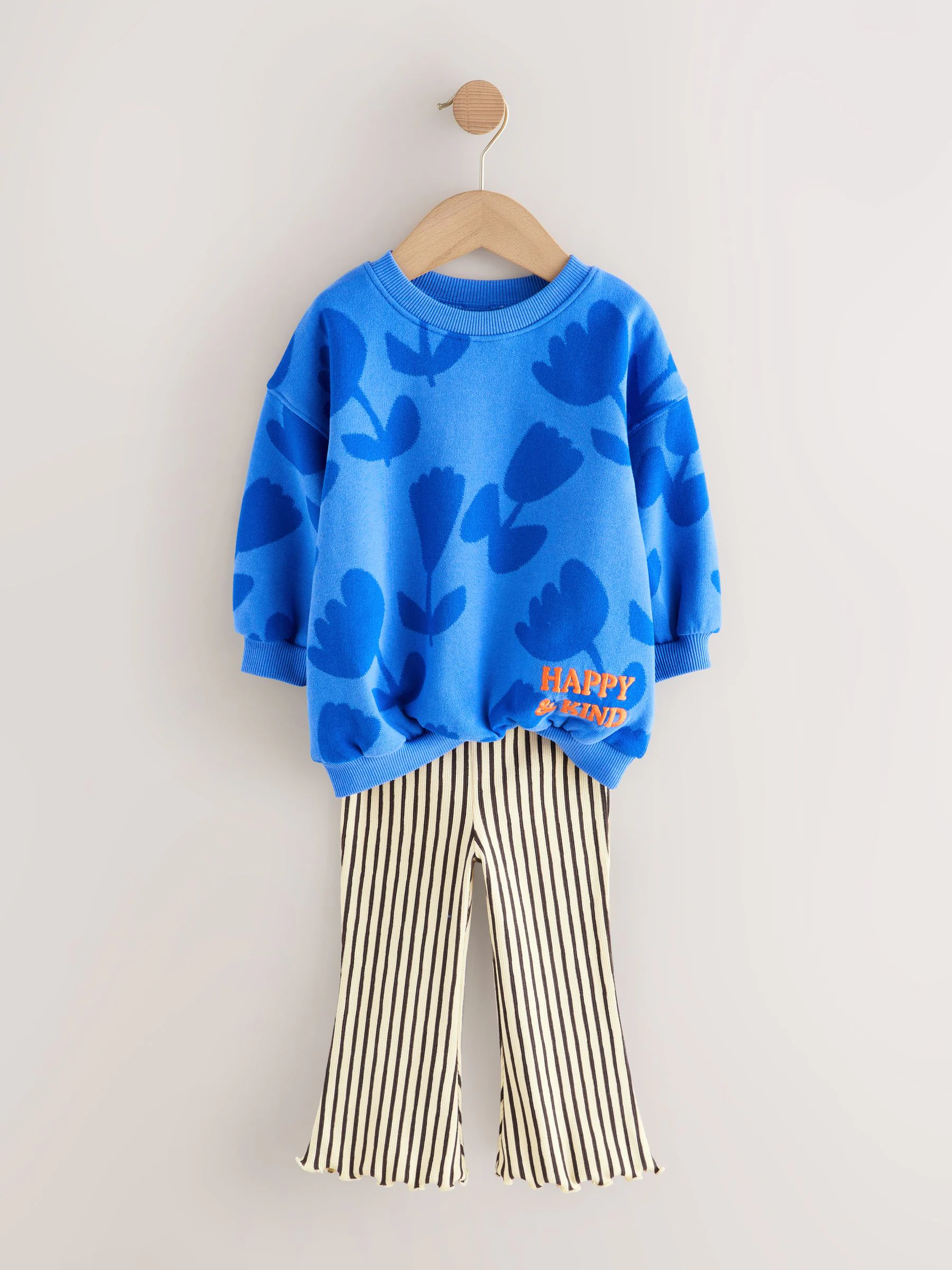 Blauw met bloemen - Set van sweatshirt en uitlopende legging (3mnd -7jr)