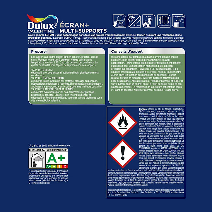 Peinture extérieure aérosol e multi-supports Ecran+ Dulux Valentine satin corail 400ml