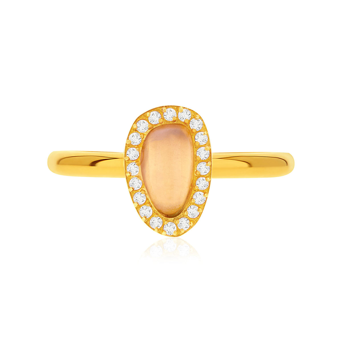 Bague acier doré quartz jaune et zirconias