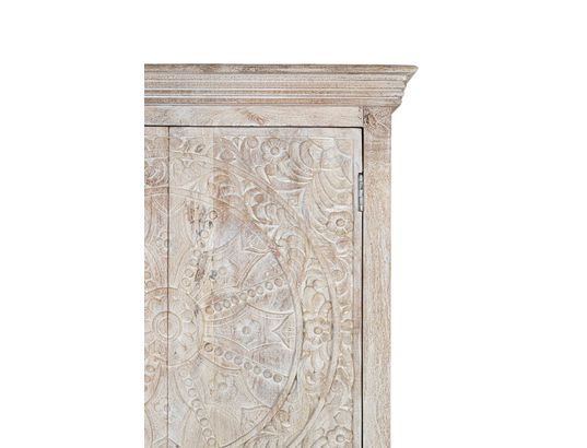 GINER Y COLOMER - Armoire bois de manguier , portes sculptées beige-166x90x40