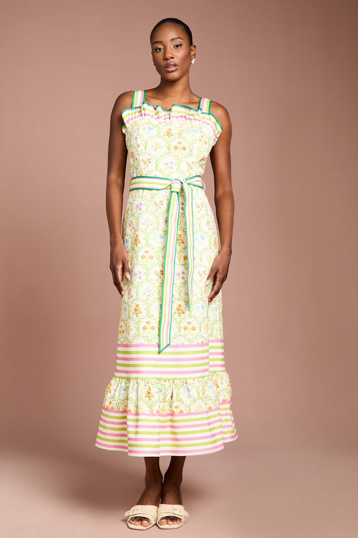 Coast Robe Mi-Longue à Volants en Sergé Imprimé
