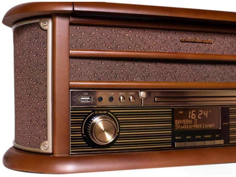 soundmaster Stereoanlage NR565DAB Braun Stereoanlage mit Plattenspieler, DAB /UKW-Radio, CD/MP3, USB, Encoder, Kassette, Bluetooth