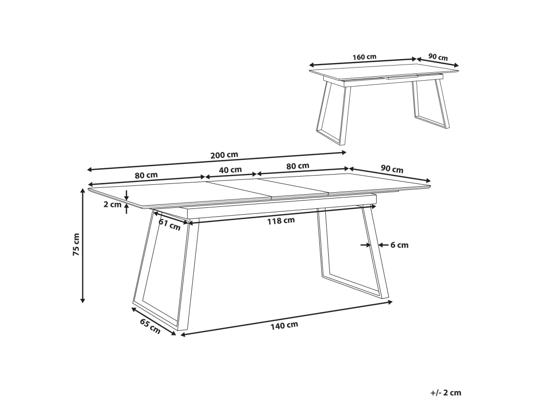 Table de salle à manger extensible KALUNA Blanc 160/200 cm 90 cm