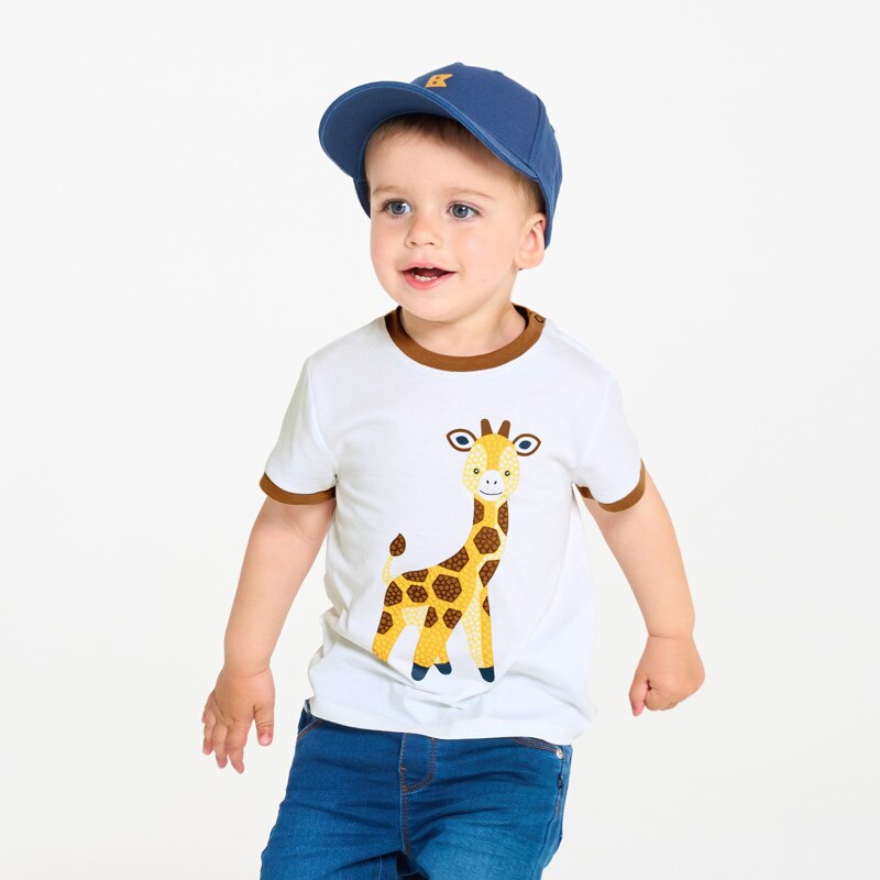 T-shirt sensoriel girafe blanc bébé garçon Jaune