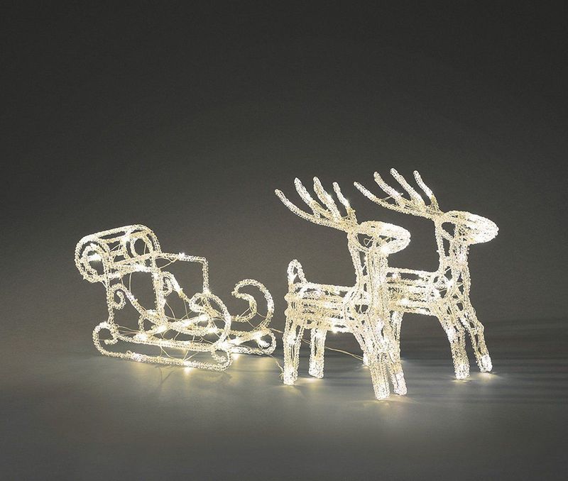 Kerstfiguur - Rendieren met Slee - Warm Wit Licht - 96 LED Lampjes