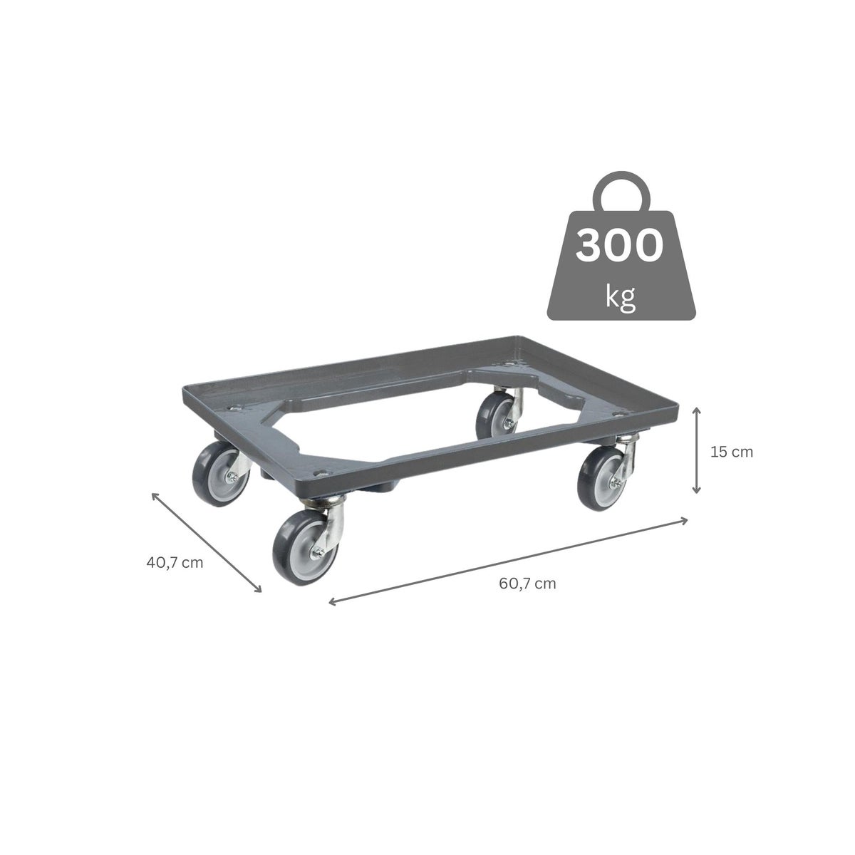 PROREGAL Voordeelset 2x Transportwagens voor Euroboxen 60 x 40 cm met Rubberen Wielen Grijs Open Deck 2 Zwenkwielen en 2 Bokwielen Draagvermogen 300 kg