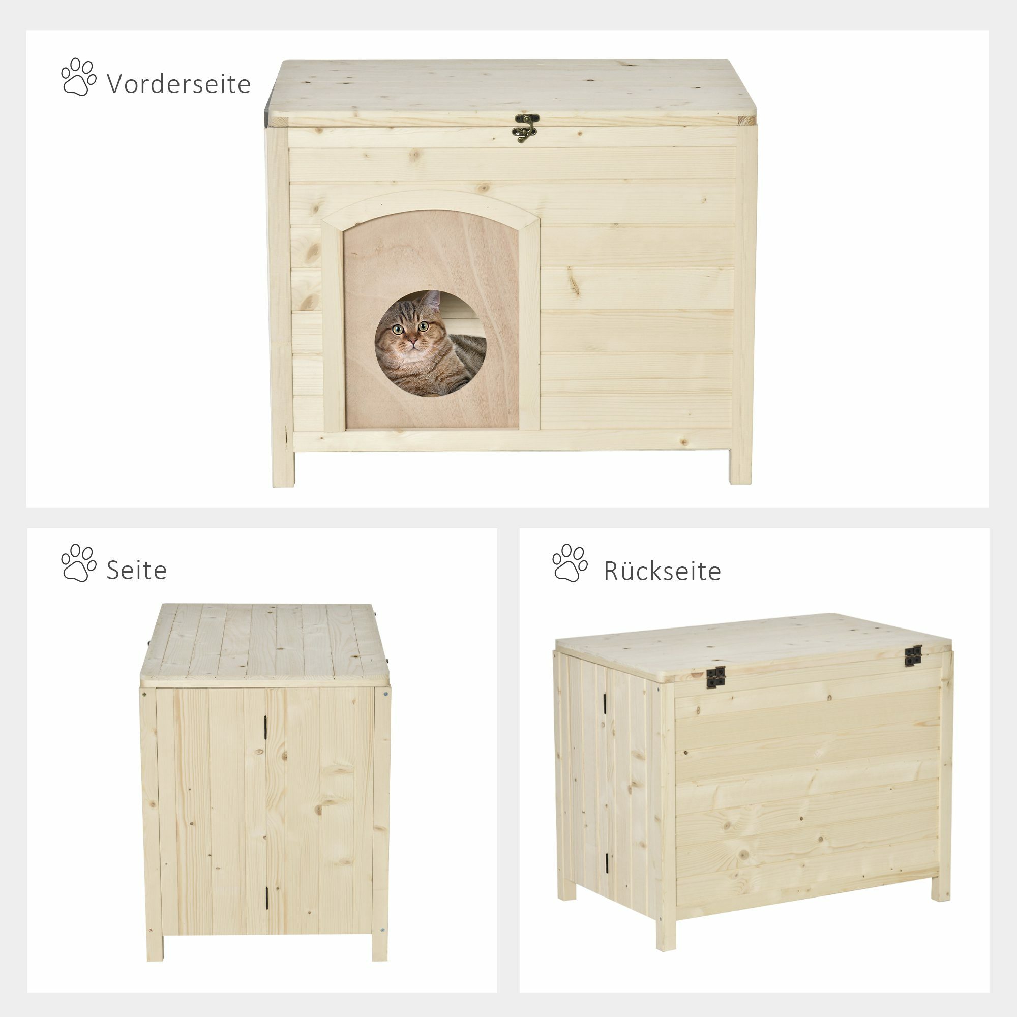 PawHut Tierhaus Faltbares Design, Natürliches Holz Natur 78 x 51 x 62 cm (LxBxH)