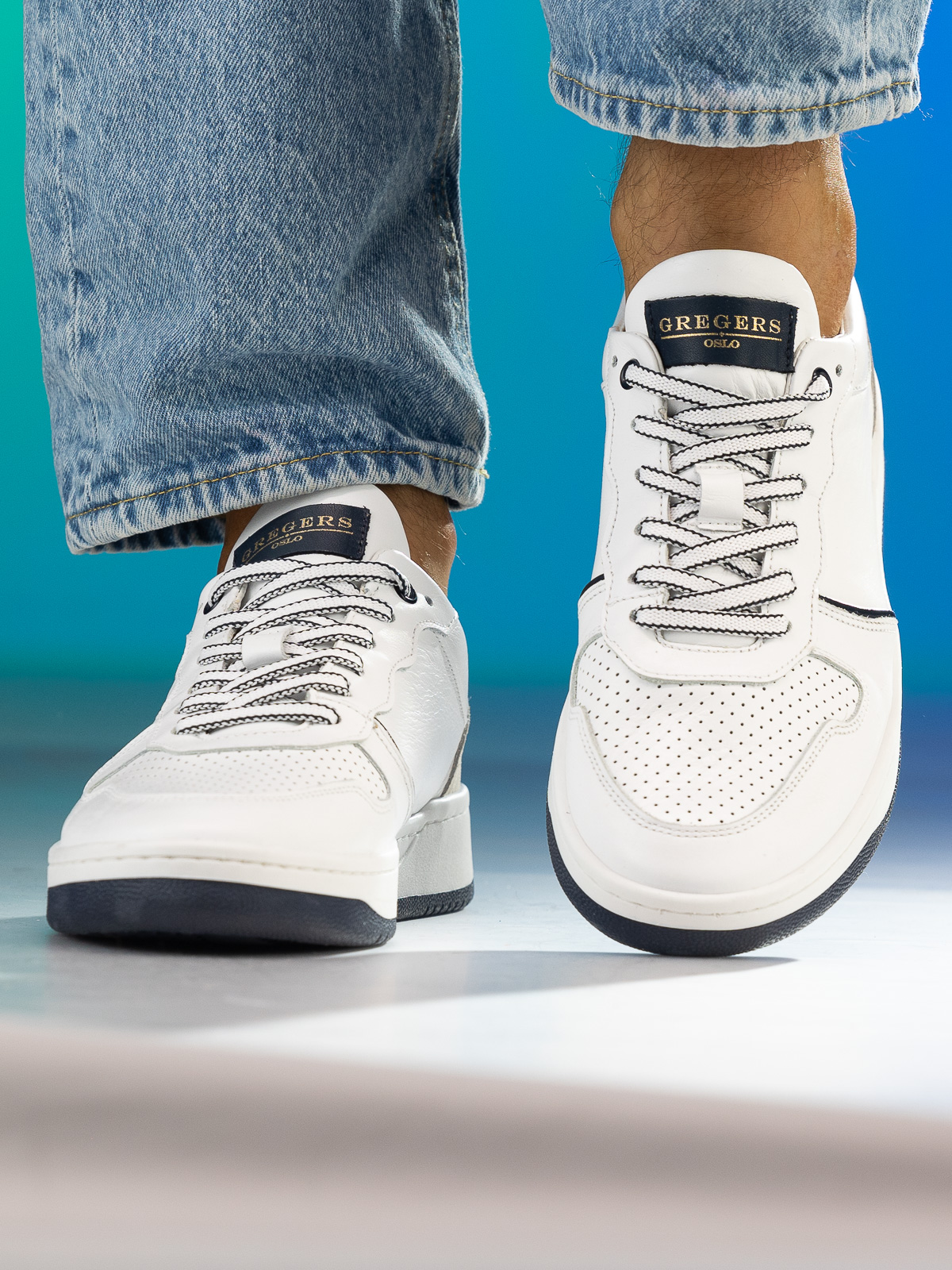 Gregers - Clay Leather White Blue - Trapes Sko