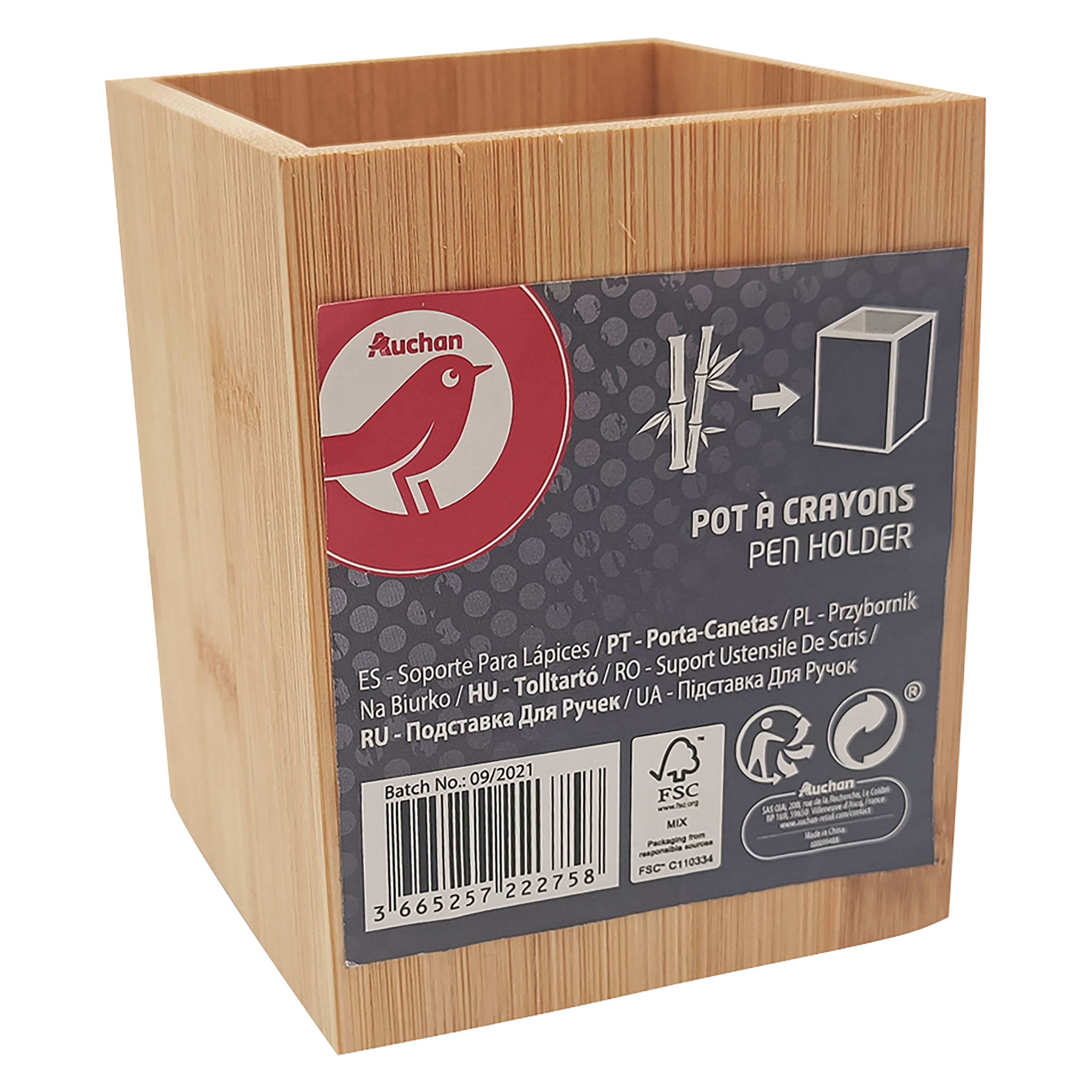 PORTA-LÁPIS AUCHAN EM BAMBOO 8X8X10CM