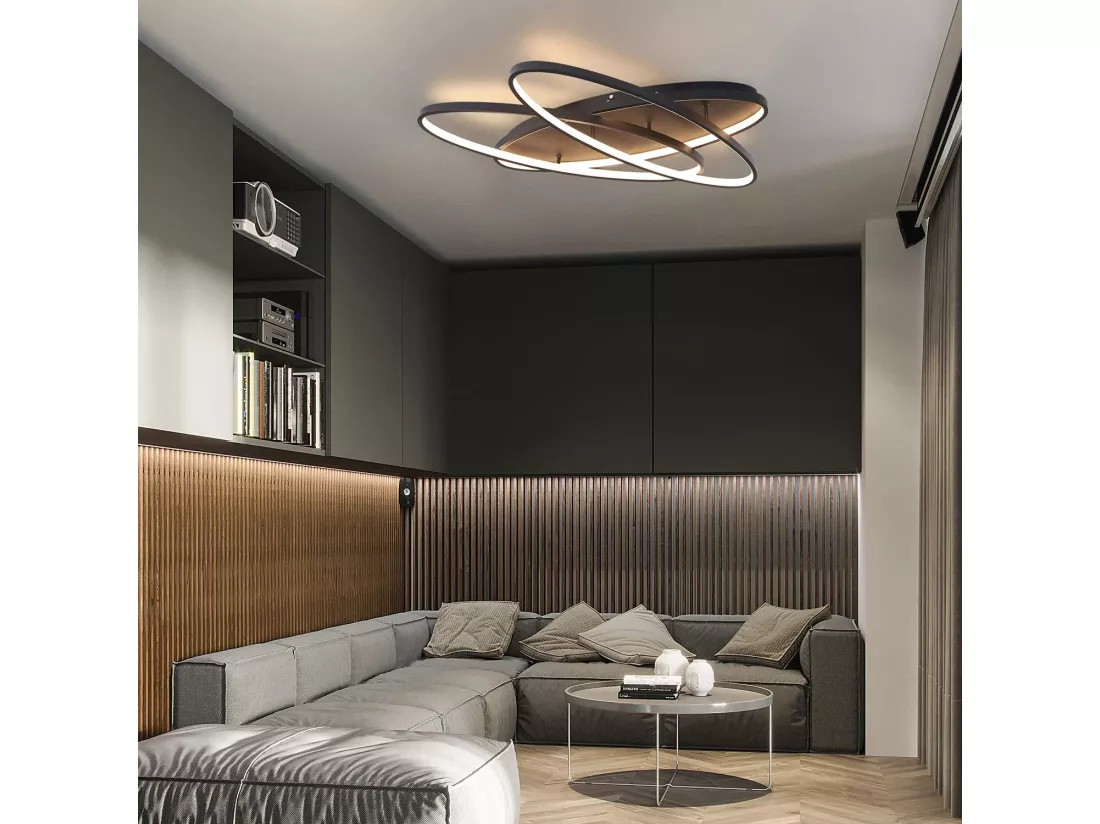 NETTLIFE Plafonnier LED Salon 76 W Lampe de Salon Lampe Noire avec Télécommande Lampe Design Moderne Chambre à Coucher pour Cuisine Couloir Bureau