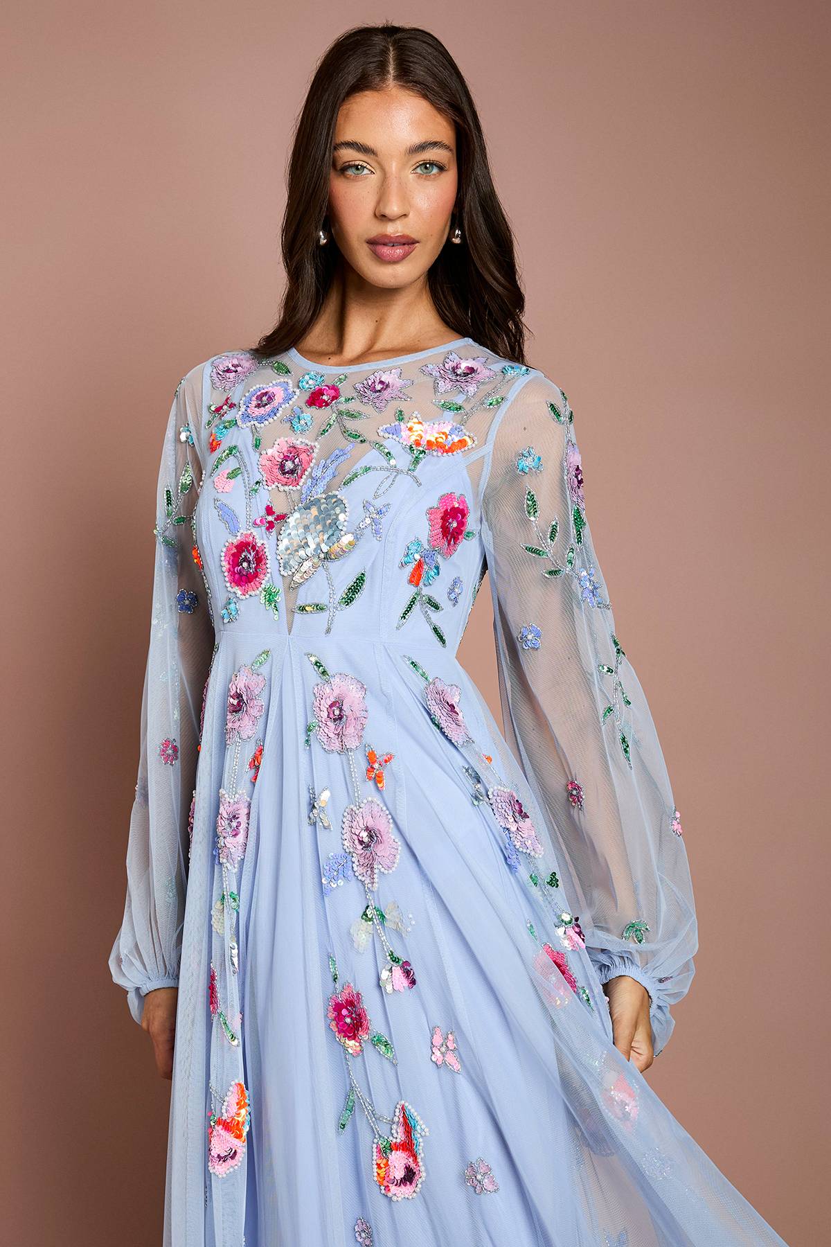 Coast Robe Longue En Mousseline Ornée De Broderies