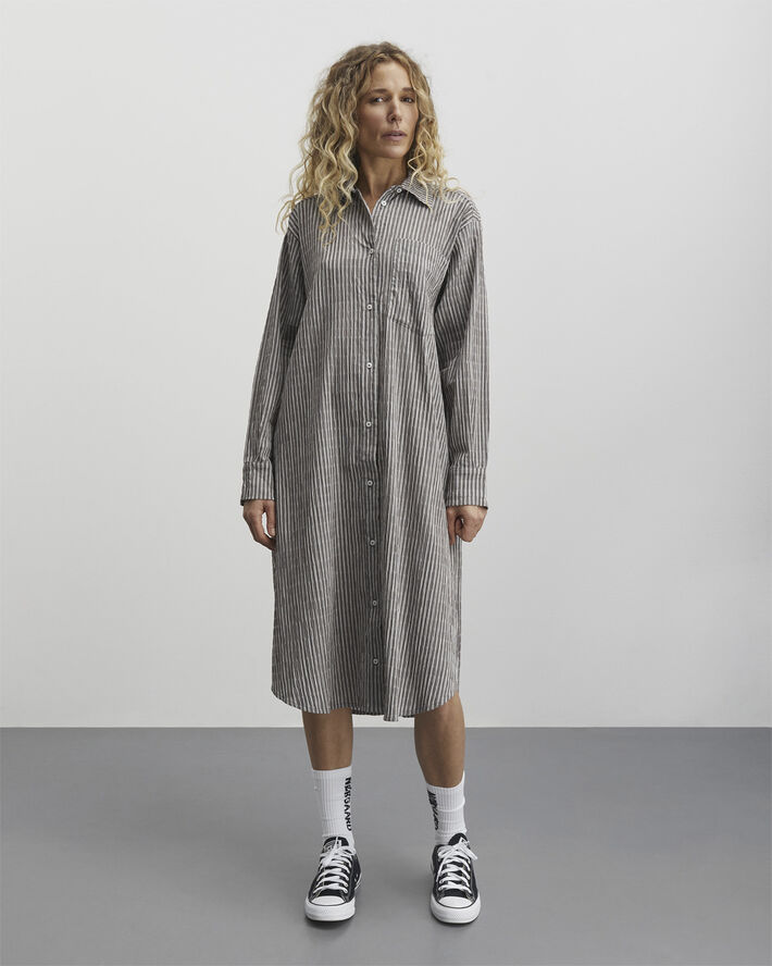Mads Nørgaard - Copenhagen Crinckle Pop Rosaly Dress Grå og hvid med striber