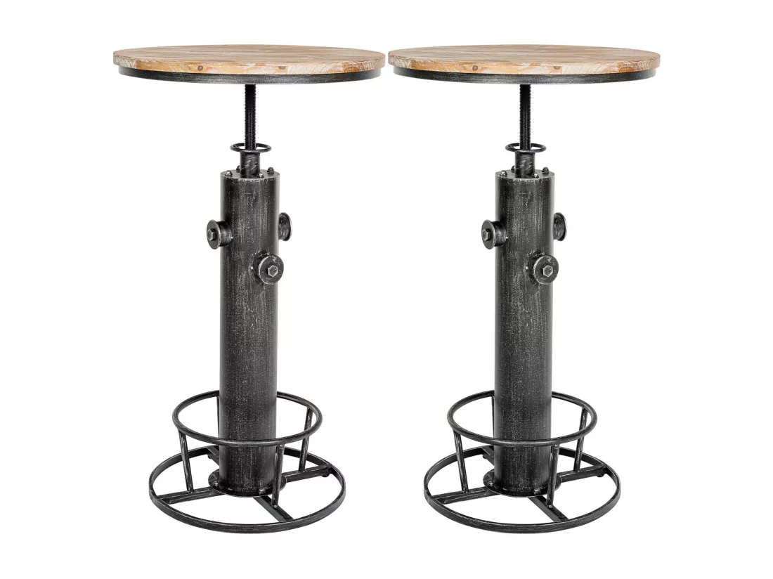 Lot de 2 Table haute - rond Ø 54 cm - Métal - Argent antique - Ruhr