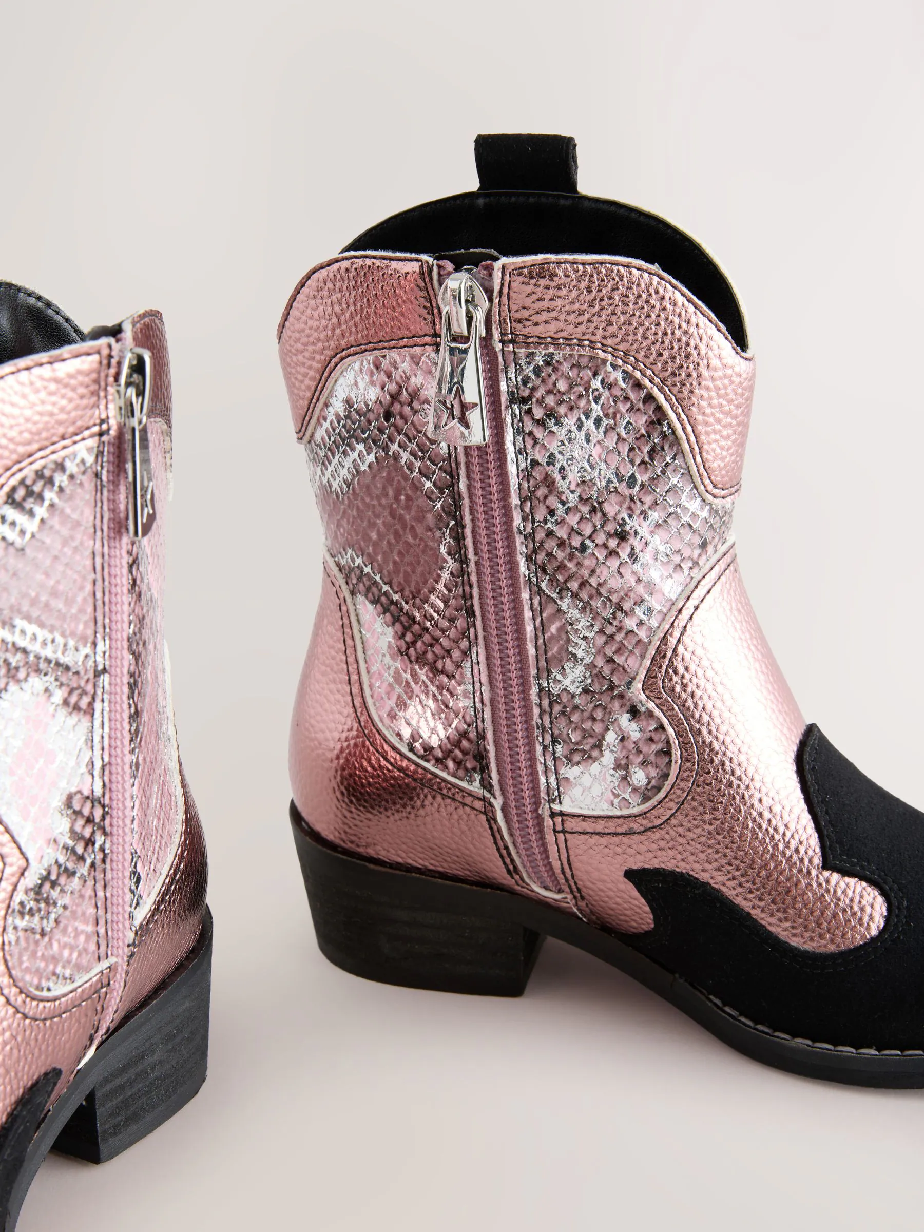 Roze met slangenprint - Enkellaars in cowboystijl