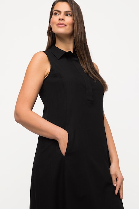 Midikleid, Leinenmix, A-Linie, Reverskragen, ärmellos