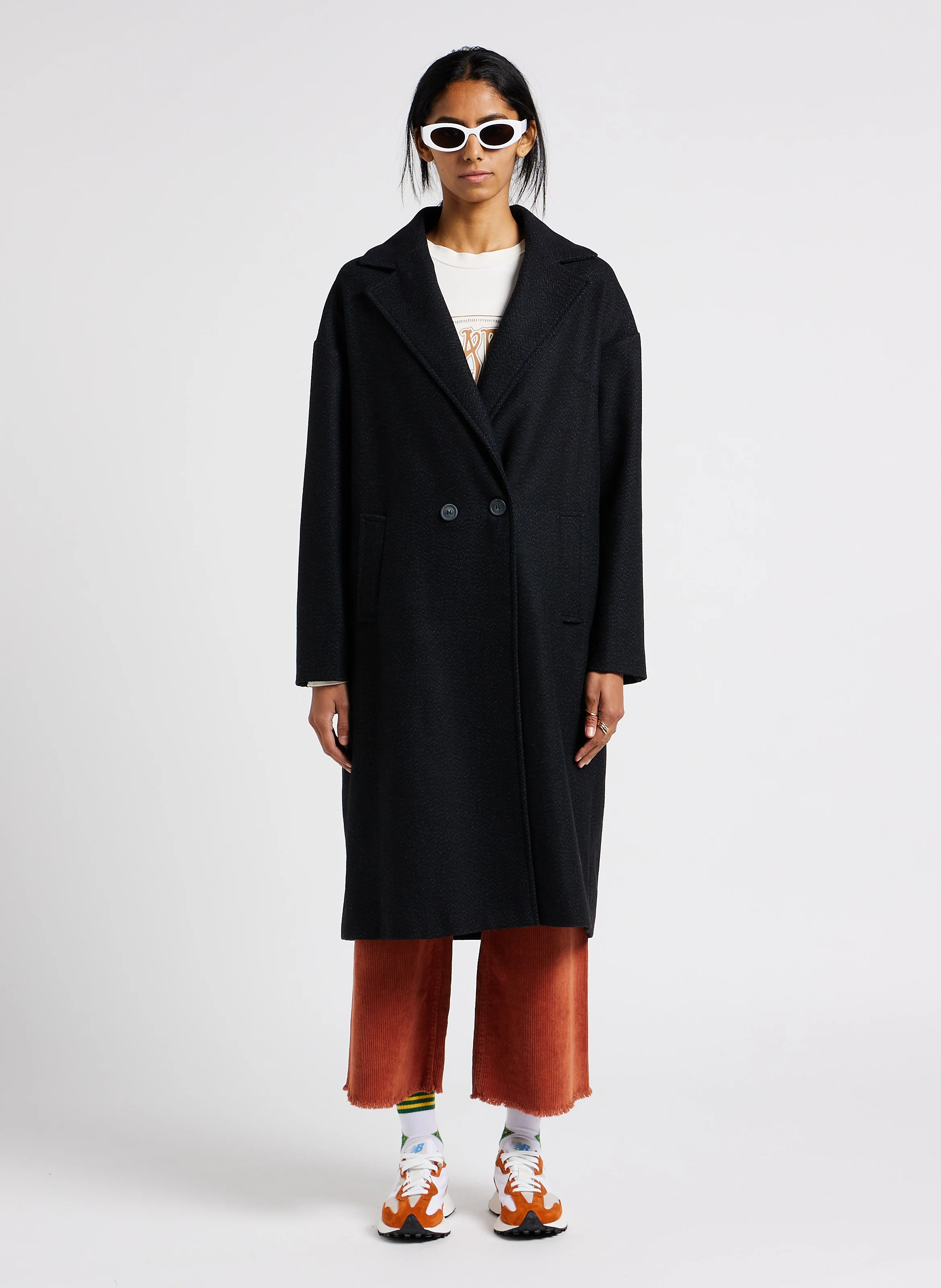 LEO - Manteau long col tailleur en maille mélangée | Noir