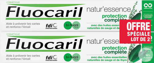 Fluocaril Natur'Essence Protection Complète Dentifrice Bi-Fluoré 145mg Tubes 2x75ml