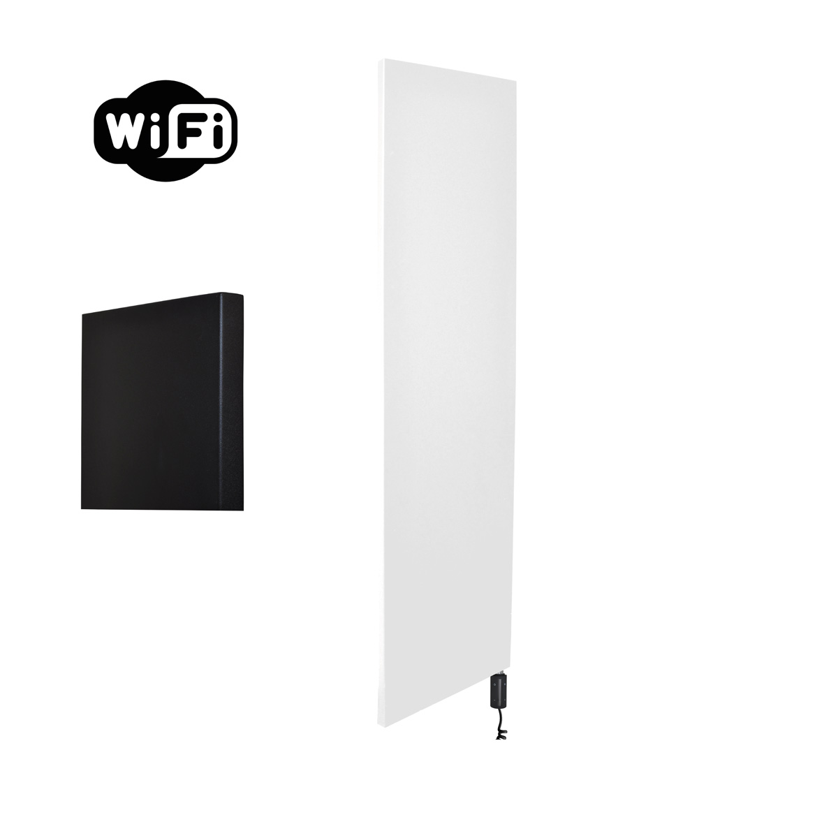 Sanicare Denso elektrische radiator 40x180cm wit mat met WiFi en thermostaat rechts zwart