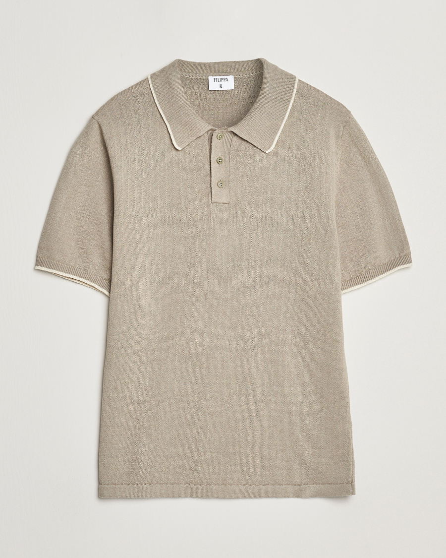 Filippa K Linen Cotton Knitted Polo Moss Grey