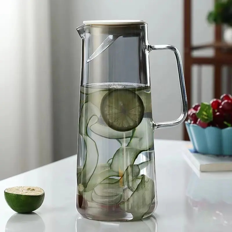 (1.8l) Glas Karaffe Trink Krug Wasser / Ice Tea Kanne mit Sieb   Deckel - Grau