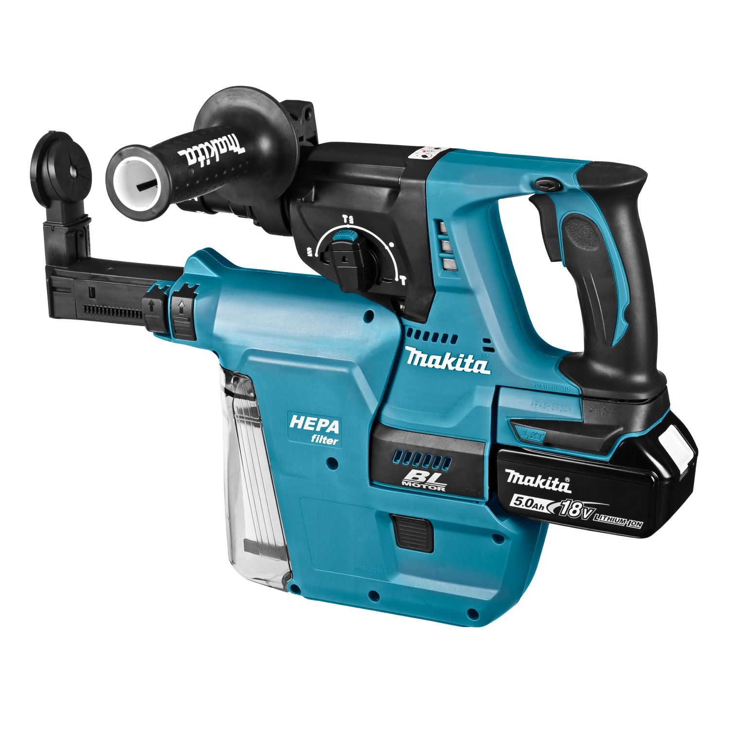 Makita DHR243RTJV 18V Li-Ion Accu SDS-plus combihamer incl. snelspanboorkop en stofafzuiging set (2x 5.0Ah accu) in Mbox - 2J - koolborstelloos